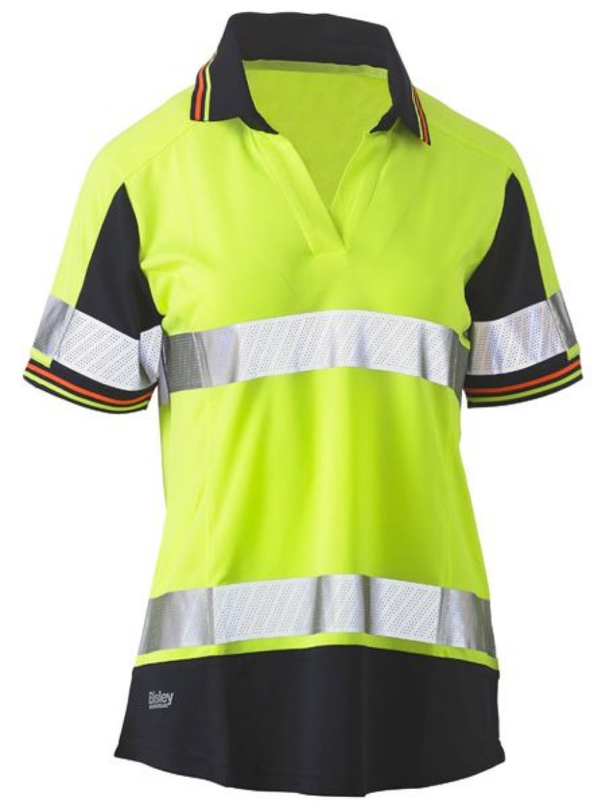 Picture of Womens Short Sleeve Taped Two Tone Hi Vis V-Neck Polo