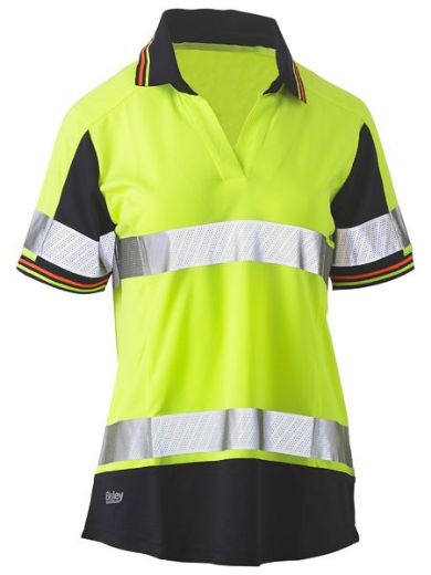 Picture of Womens Short Sleeve Taped Two Tone Hi Vis V-Neck Polo