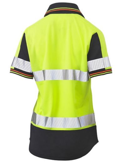 Picture of Womens Short Sleeve Taped Two Tone Hi Vis V-Neck Polo