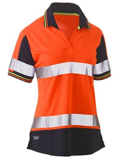 Picture of Womens Short Sleeve Taped Two Tone Hi Vis V-Neck Polo