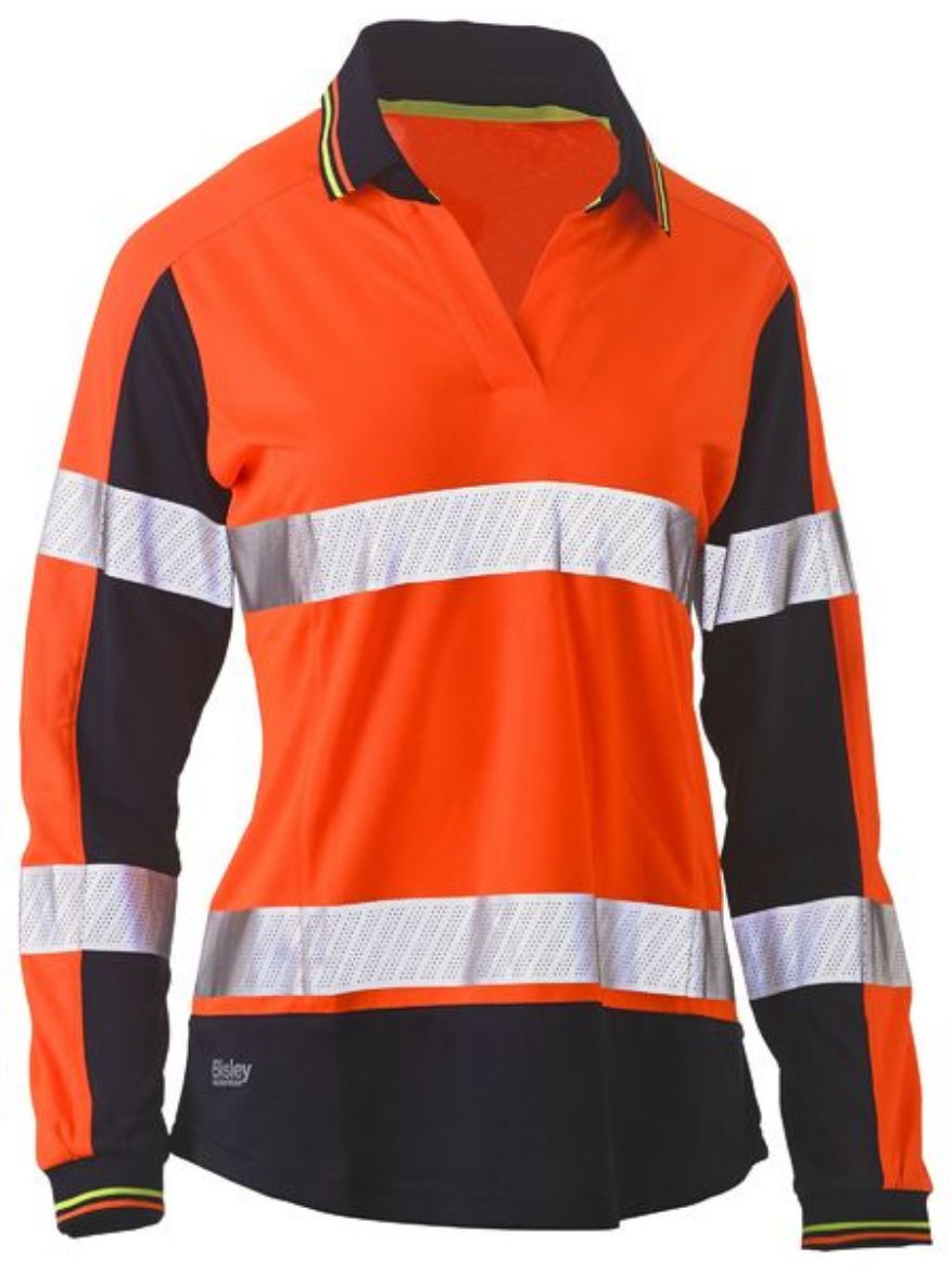 Picture of Womens Long Sleeve Taped Two Tone Hi Vis V-Neck Polo