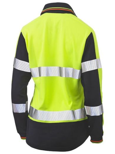 Picture of Womens Long Sleeve Taped Two Tone Hi Vis V-Neck Polo