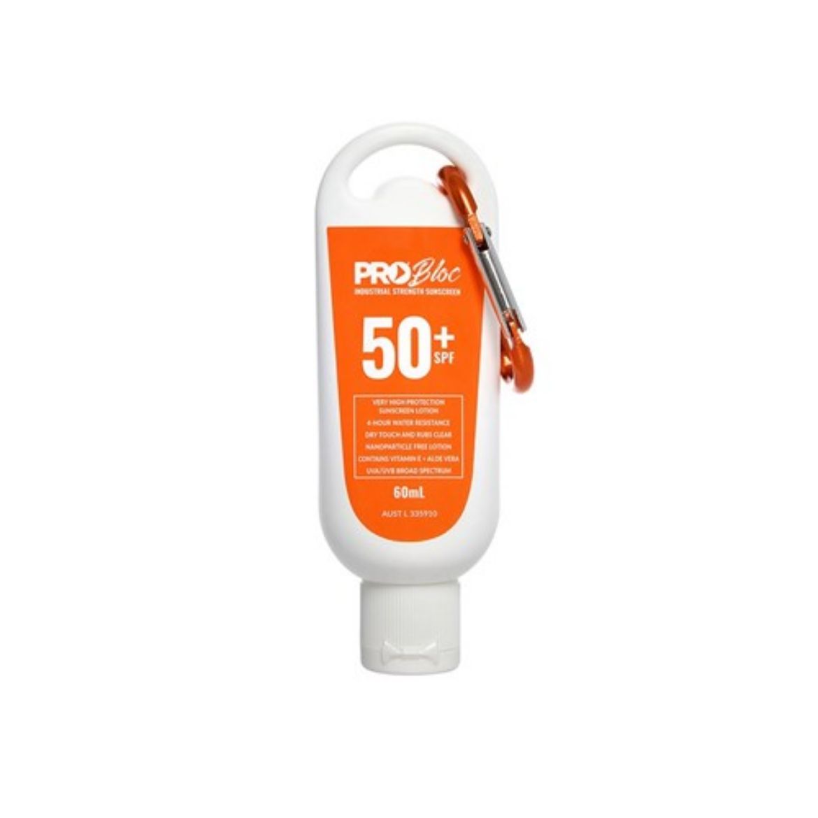 Picture of Probloc SPF 50 + Sunscreen 60mL squeeze bottle with Carabiner