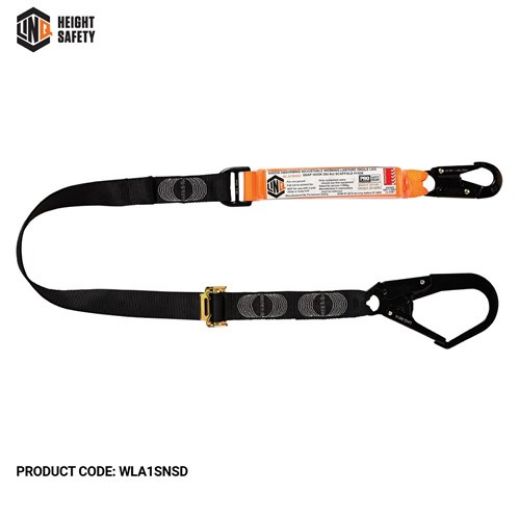 Picture of Shock Absorbing Webbing Lanyard Adjustable Single with Hooks - 2m