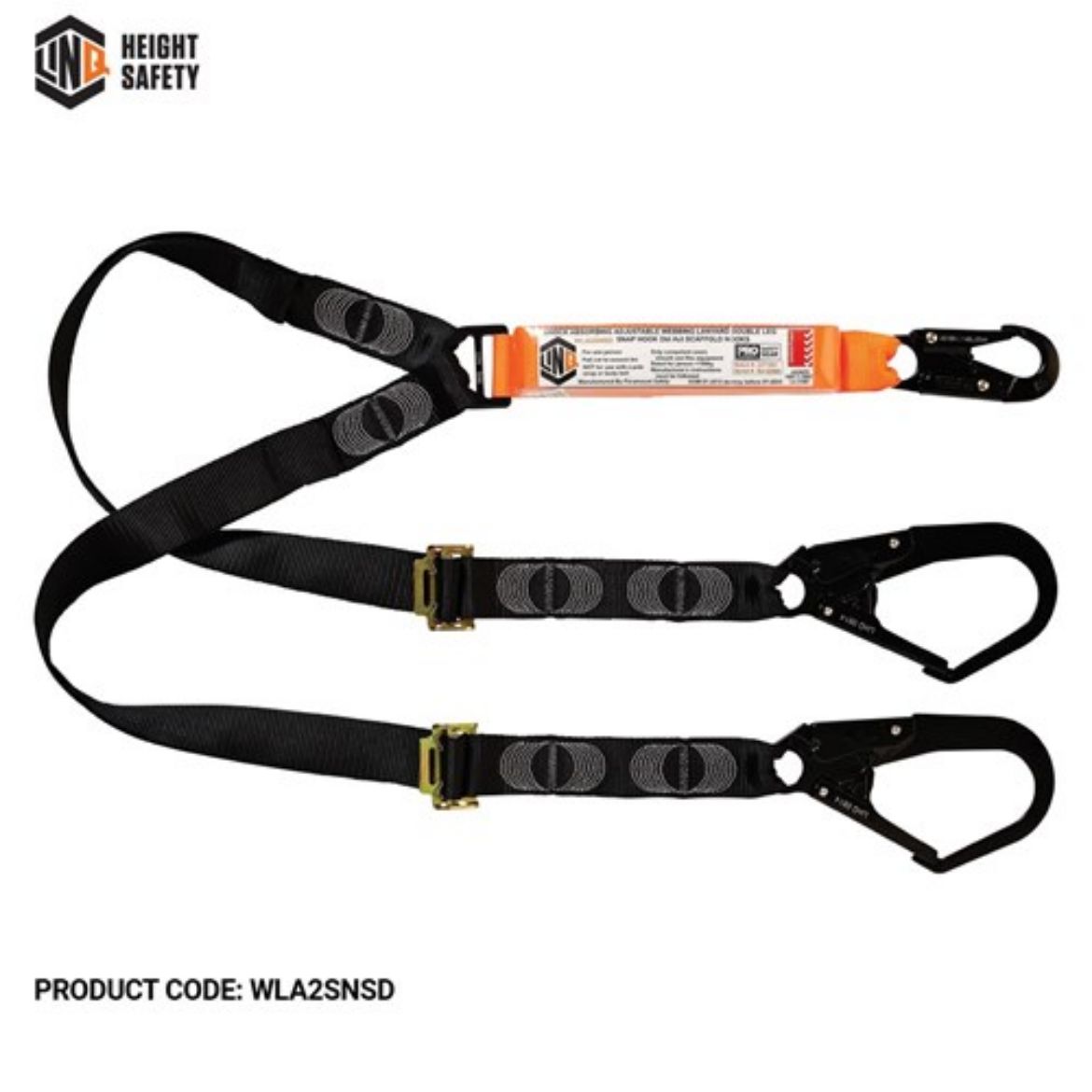 Picture of Shock Absorbing Webbing Lanyard Adjustable Double Leg; 1x Snap Hook, 2x Double Action Scaff Hook
