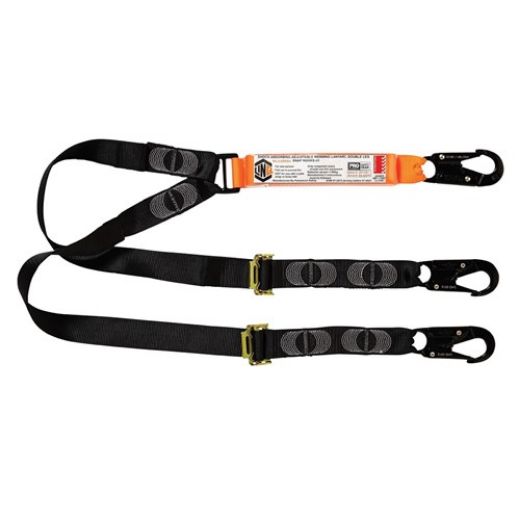 Picture of Shock Absorbing Webbing Lanyard Adjustable Double Leg; 3x Snap Hook - 2m