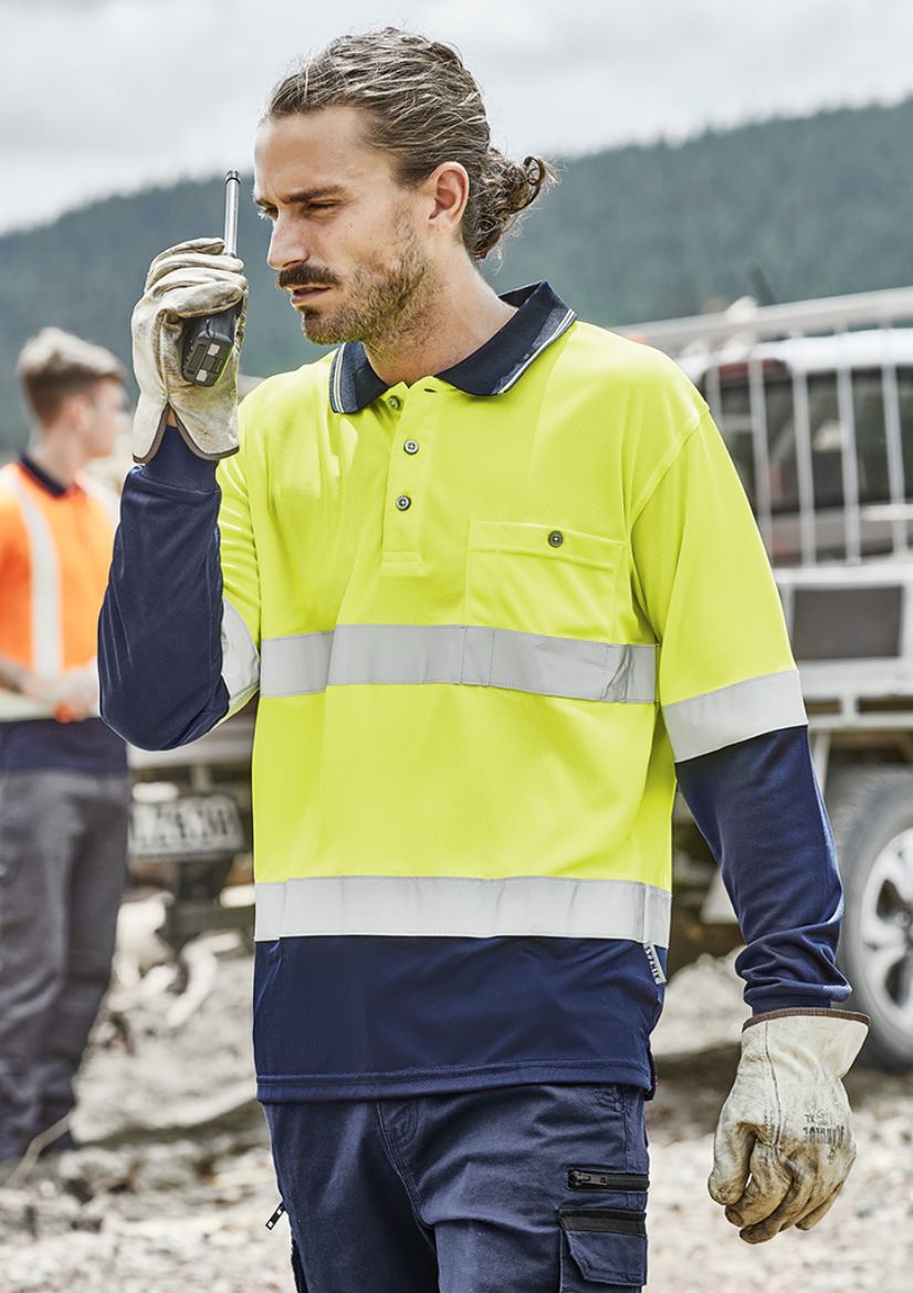 Picture of Mens Hi Vis Spliced L/S Polo - Hoop Taped