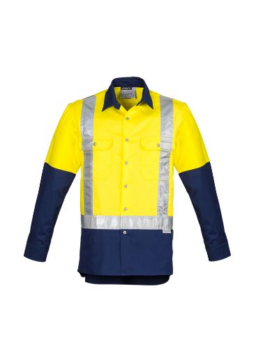 Picture of Mens Hi Vis Spliced Industrial L/S Shirt - Shoulder Taped